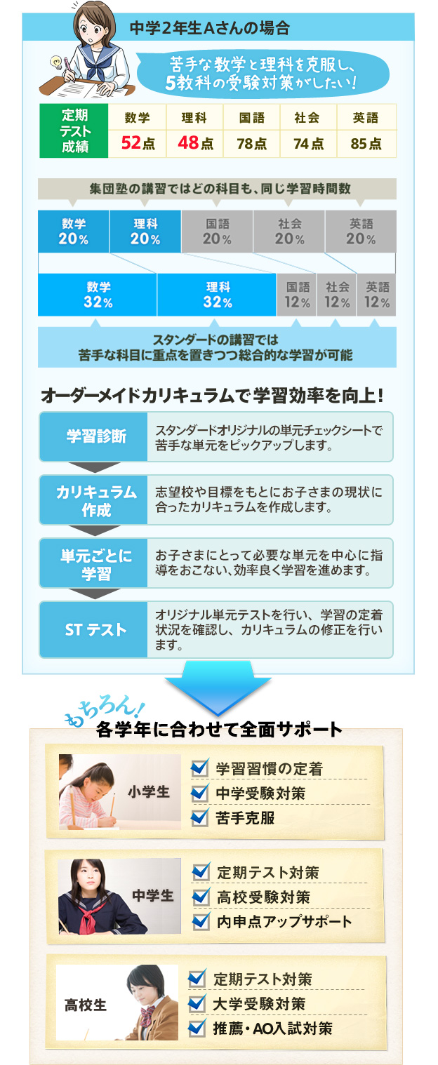 オーダーメイドカリキュラムで学習効率を向上！各学年に合わせて全面サポート
